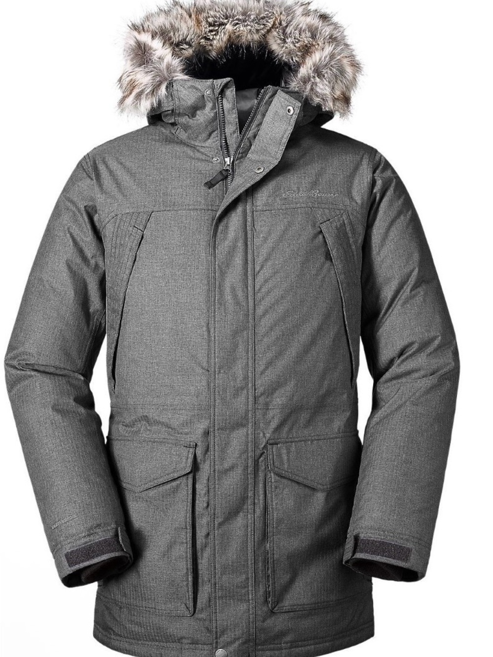 Eddie Bauer BNWT Heather Grey Superior Parka with Faux Fur Trim size XL Tall